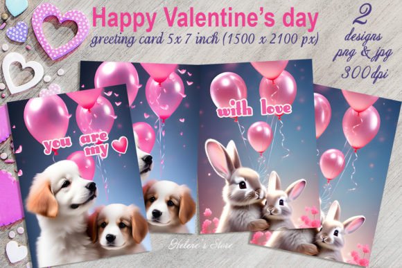 Download Valentines Animals on Greeting Cards Set - Set Collection