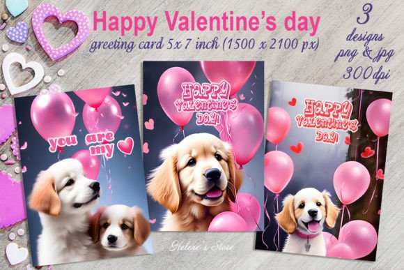 Download Cute Valentines Dog Greeting Cards Set - Set Collection