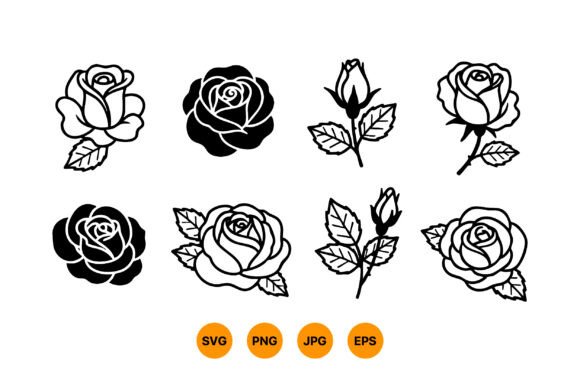 Download Rose Flower Vector Set with Black and Wh - Set Collection