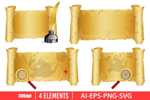 Download Old Paper Scroll Clipart Set - Set Collection
