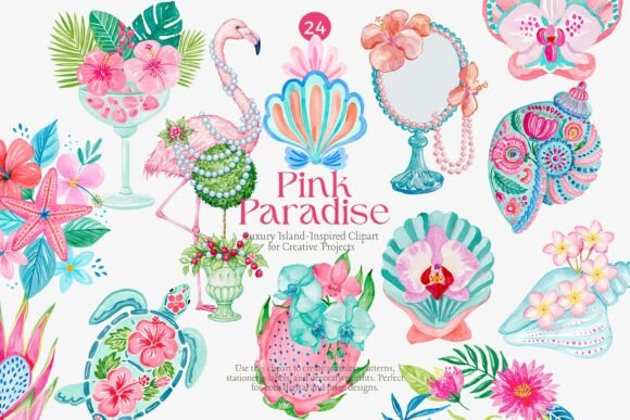 Download Pink Tropical Clipart Set - Set Collection