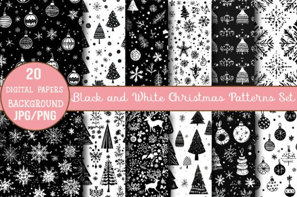 Download Black and White Christmas Patterns Set - Set Collection