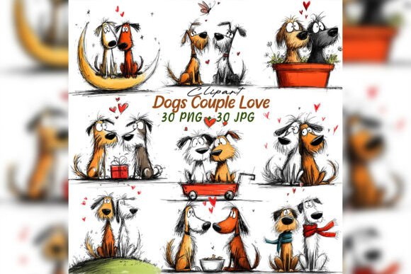 Download Whimsical Dog Couple Love Clipart Set - Set Collection