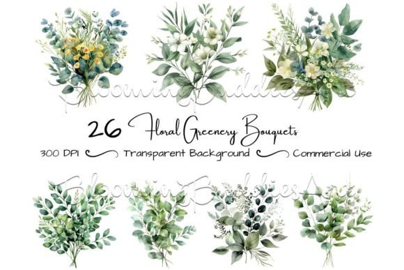 Download 26 Floral Bouquets Greenery Clipart Set - Set Collection