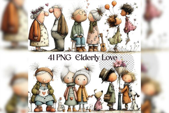 Download Whimsical Elderly Love Clipart Set - Set Collection