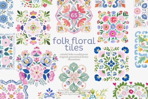 Download Folk Floral Tiles Clipart Set - Set Collection