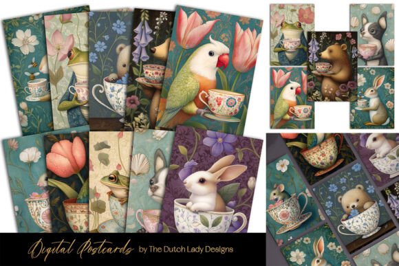 Download Animal Tea Time Postcard &amp; Art Print Set - Set Collection