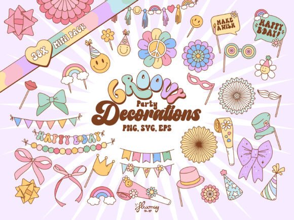 Download Groovy Retro Party Decoration Design Set - Set Collection
