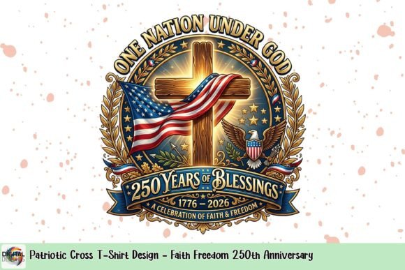Download Patriotic Cross T-Shirt Design - Faith Freedom 250th Anniversary - Design Collection