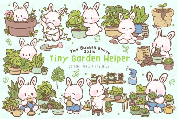 Download Kawaii Garden Bunny Clipart PNG Set - Set Collection