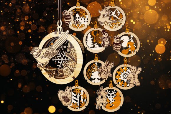 Download Set of 9 3D Christmas Ornaments - Set Collection