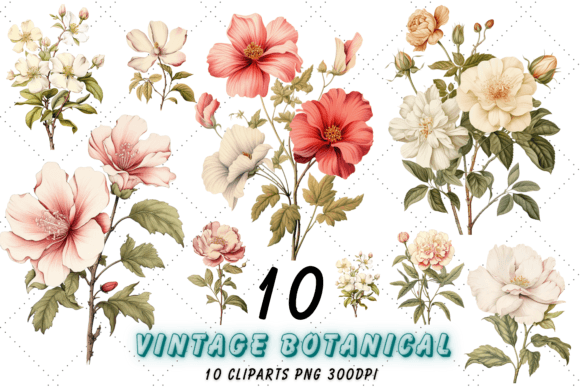 Download Vintage Botanical Flowers Clipart Set - Set Collection